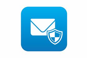 A Email Icon With Shield On Blue Background 